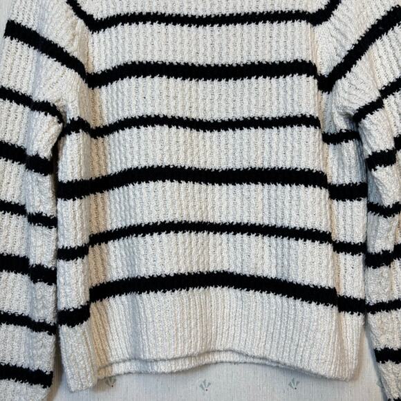 Vince Rib Stripe Crewneck Sweater Sz Small Cotton Textured Pampas Black Minimal - Picture 8 of 13